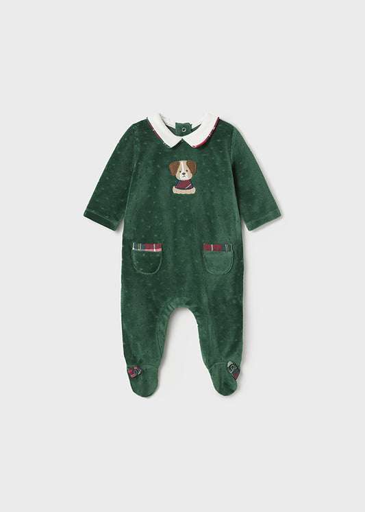 MAYORAL VELOUR ONESIE - PINE GREEN