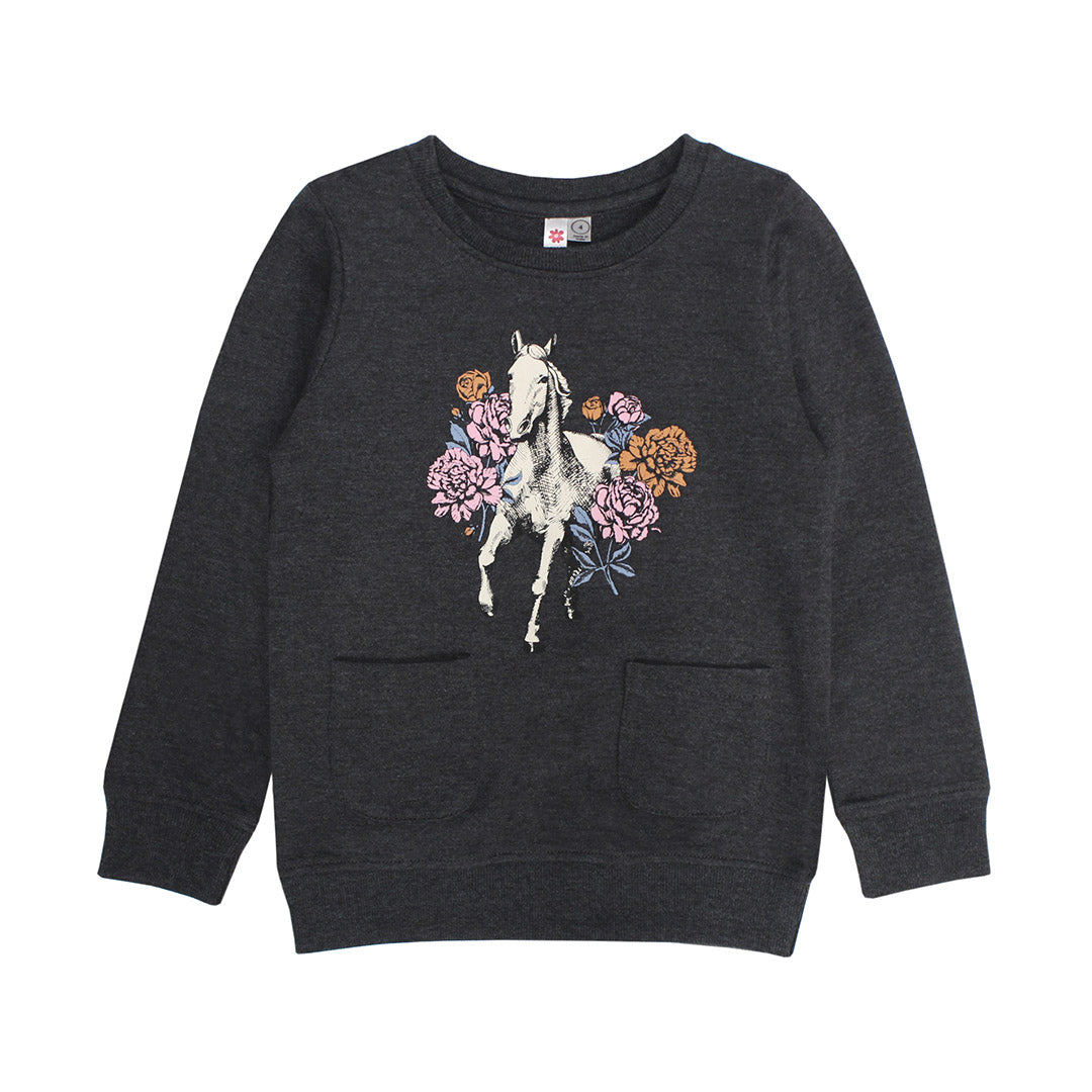 CHARCOAL LYCRA TERRY POP OVER W/ HORSE