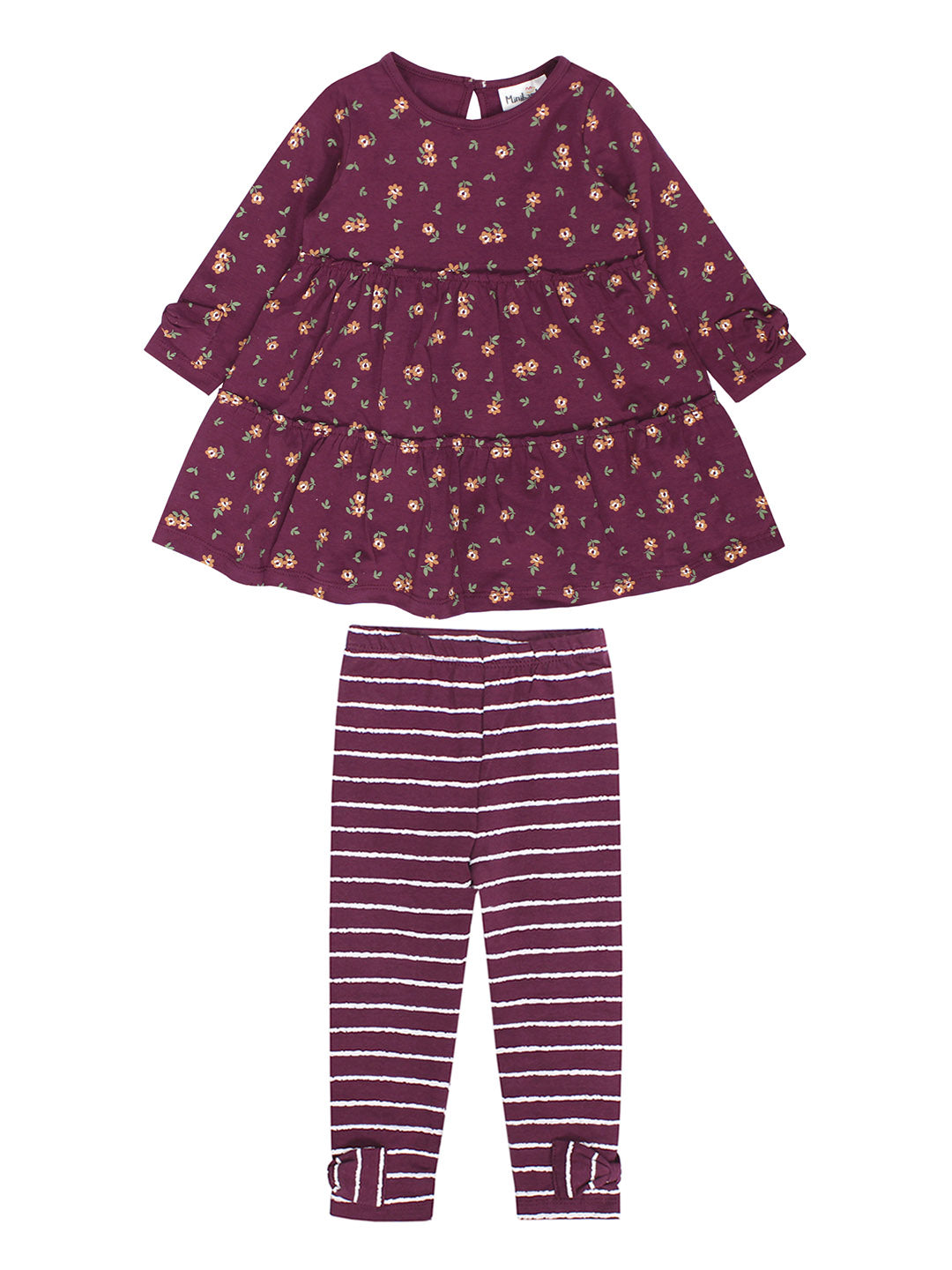 FLORAL PRINT TIER TUNIC W/ STRIPE LEGGING