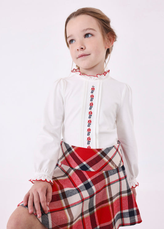 MAYORAL RED KNIT BLOUSE EMBROIDERED