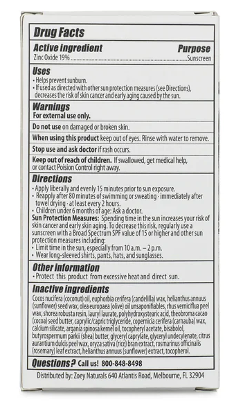 ZOEY NATURALS SPF50 MINERAL SUNSCREEN STICK