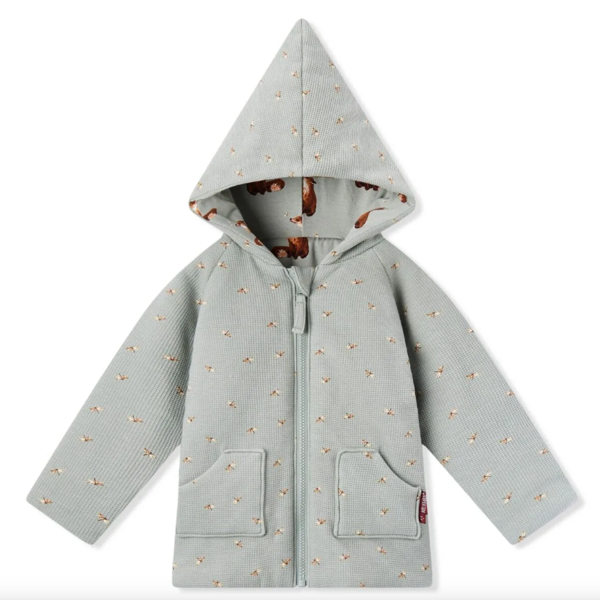 MILKBARN REVERSIBLE WAFFLE KNIT HOODED JACKET - FOX/DRAGONFLY