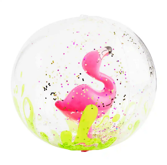 GLITTER BEACH BALL FLAMINGO