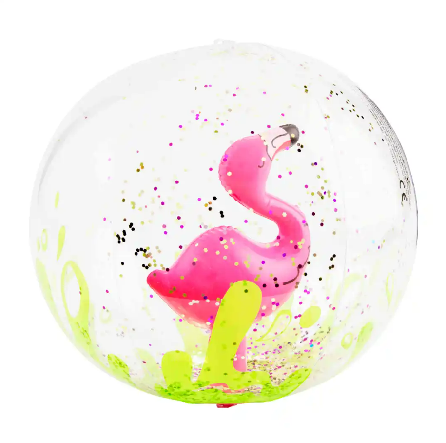 GLITTER BEACH BALL FLAMINGO
