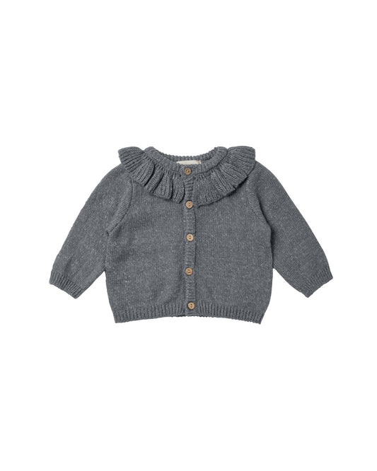 QUINCY MAE RUFFLE CARDIGAN NAVY HEATHER