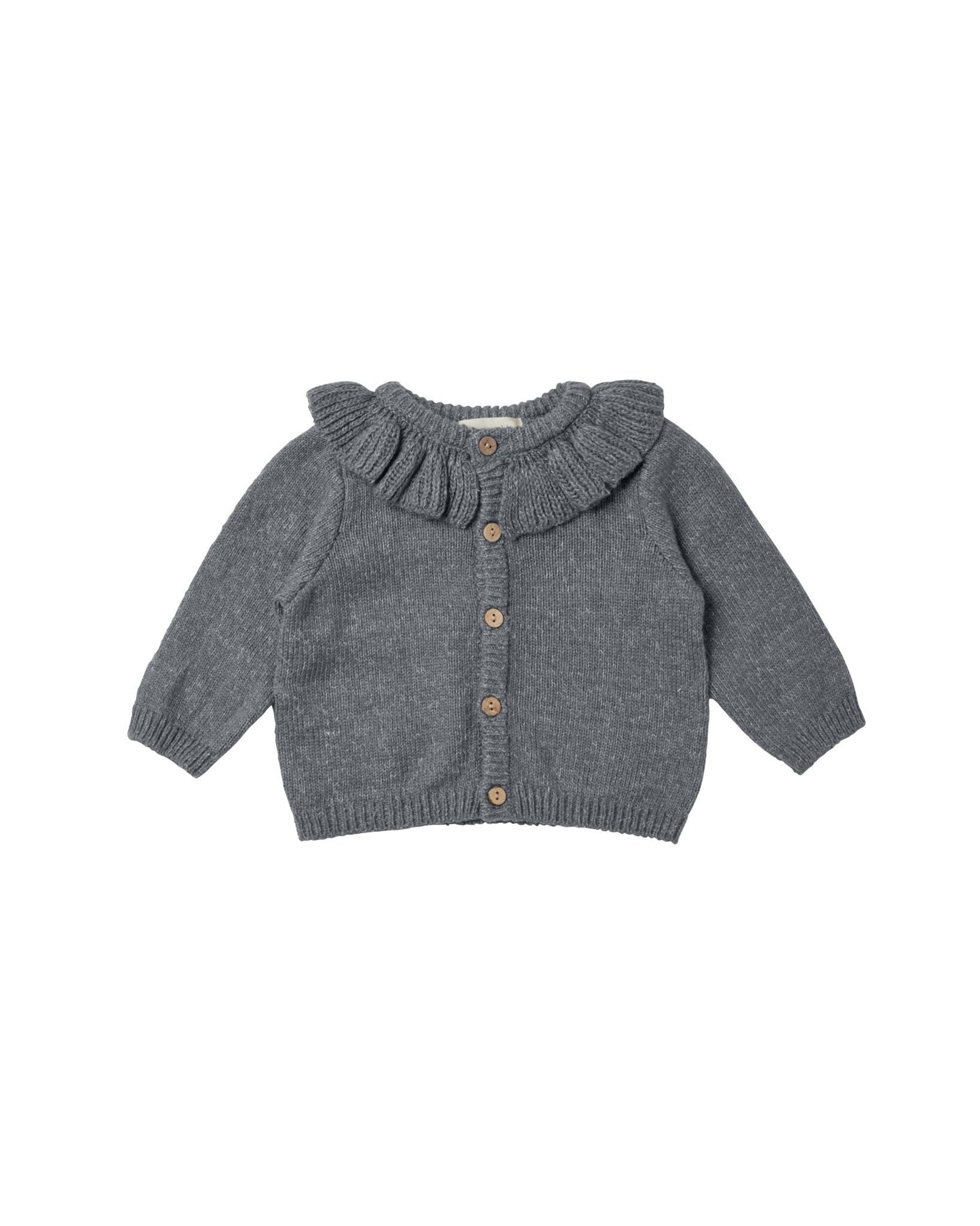 QUINCY MAE RUFFLE CARDIGAN NAVY HEATHER