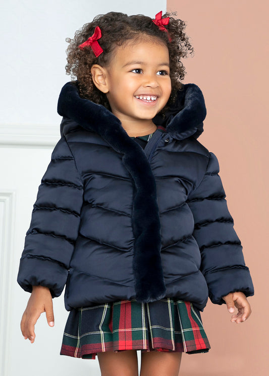 ABEL & LULA SATIN PUFFER JACKET FAUX FUR DETAILS