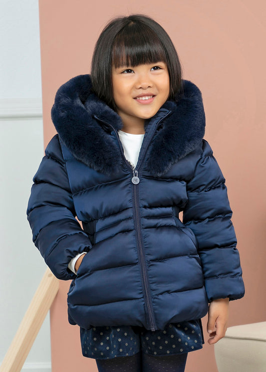 ABEL & LULA SATIN PUFFER JACKET FAUX FUR GIRL