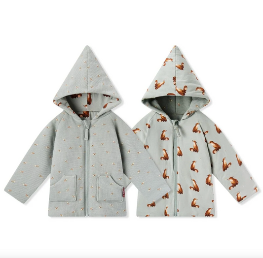 MILKBARN REVERSIBLE WAFFLE KNIT HOODED JACKET - FOX/DRAGONFLY