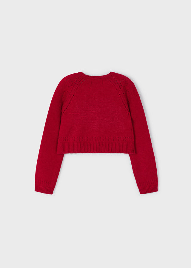 MAYORAL RED OPENWORK KNIT CARDIGAN