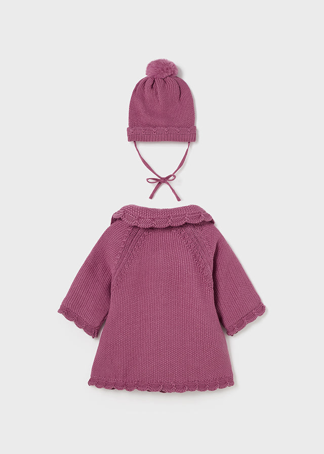 MAYORAL KNIT COAT WITH HAT - PINK