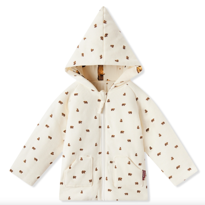 MILKBARN REVERSIBLE WAFFLE KNIT HOODED JACKET - HONEY BEAR