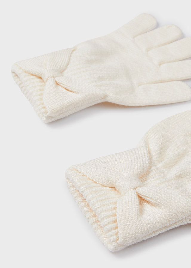 MAYORAL BOW KNIT GLOVES - CREAM SIZE 4