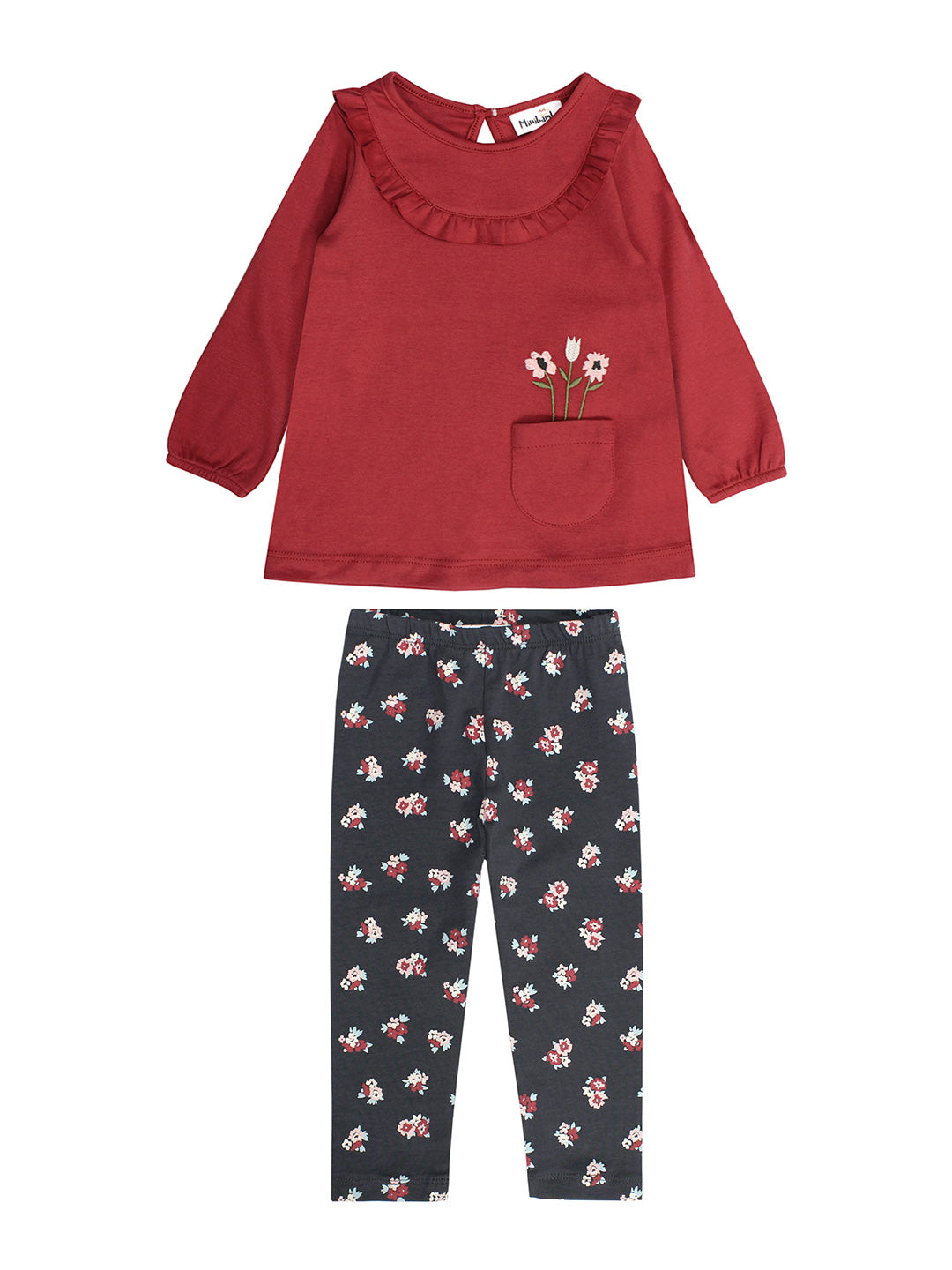 RUFFLE TOP W/ POCKET FLOWER W/ PRINT LEGGING