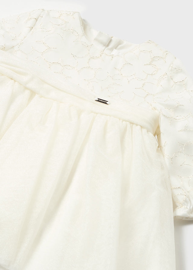MAYORAL EMBROIDERED TULLE DRESS - OFF WHITE