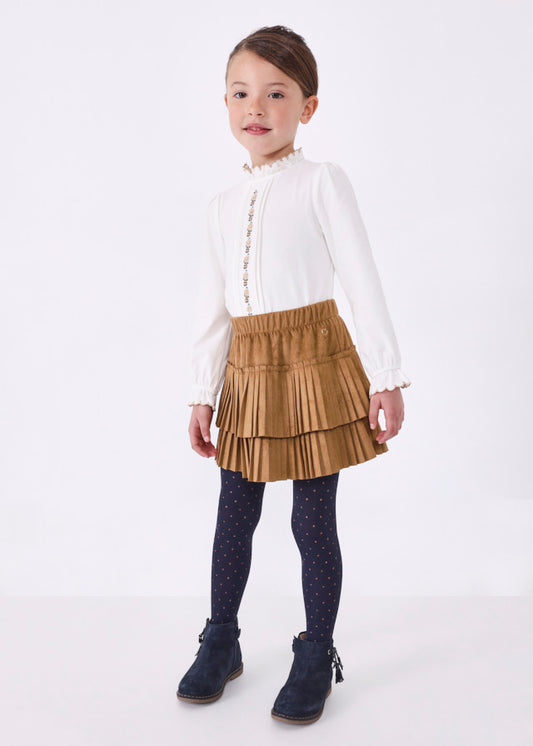 MAYORAL PLEATED SUEDE SKIRT - BROWNIE