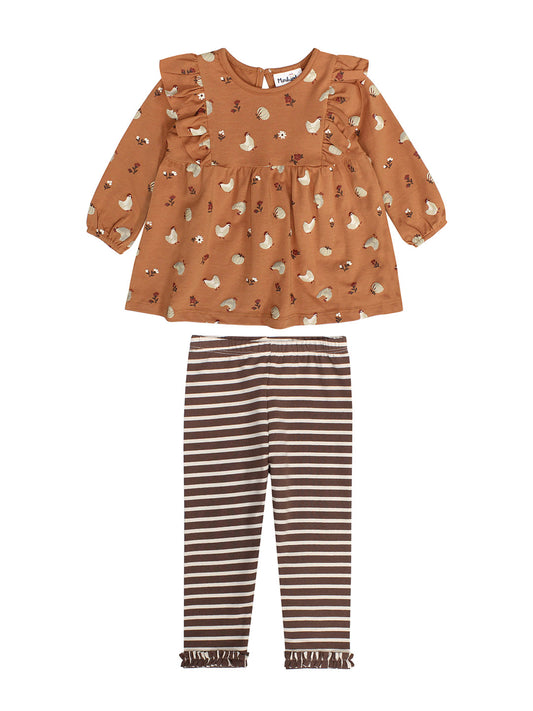 LITTLE CHICKEN RUFFLE TUNIC W/ STRIPE LEGGING