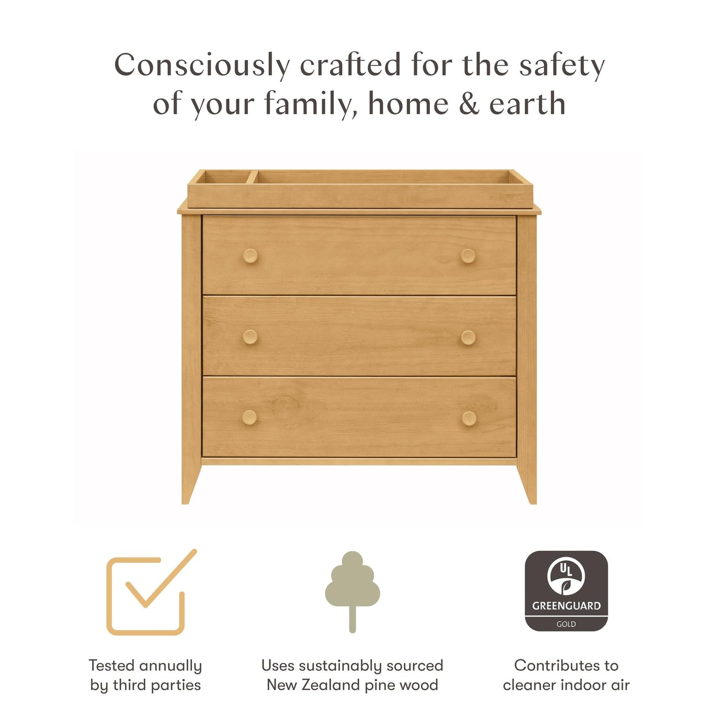 Sprout 3-Drawer Changer Dresser in Honey