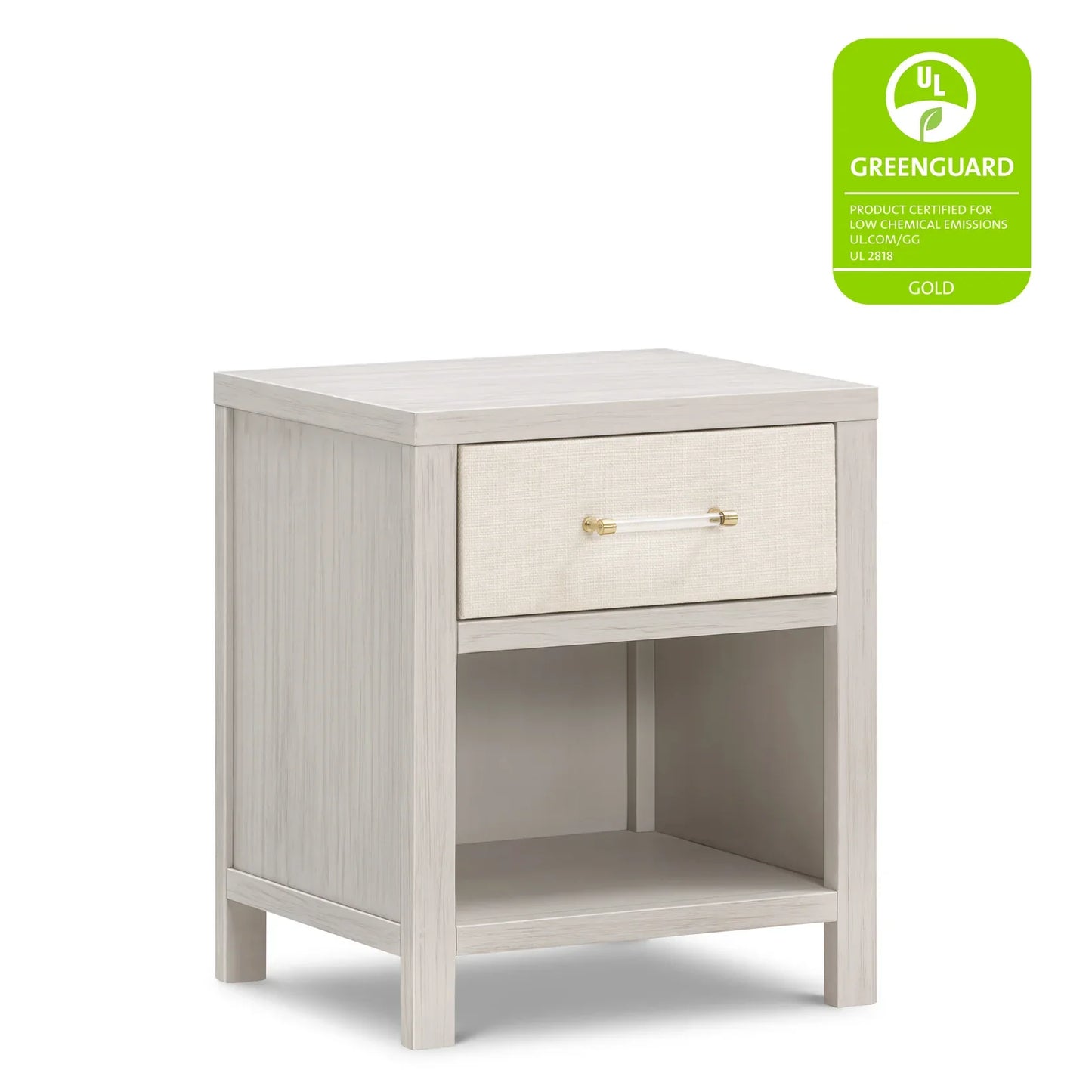 Eloise Nightstand, Assembled in White Driftwood and Performance Pearl Eco-Weave