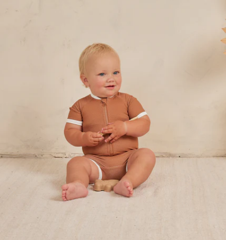 QUINCY MAE ZIP RASHGUARD ONE-PIECE - CLAY