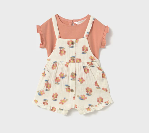 MAYORAL OVERALL AND T SHIRT SET - PEACH