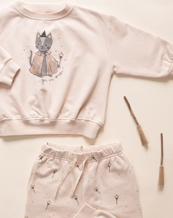 QUINCY MAE RELAXED FLEECE SWEATSHIRT - MAGIC CAT