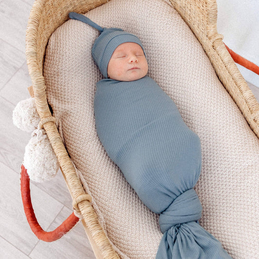 COPPER PEARL RIB KNIT SWADDLE BLANKET -ATLANTIC