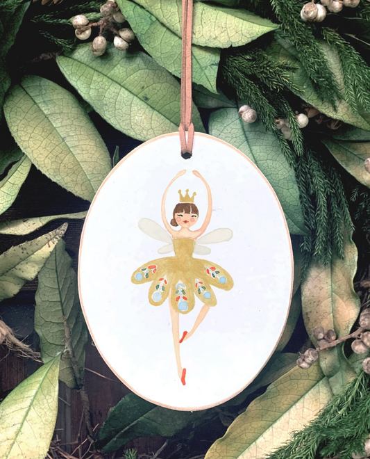 LITTLE GIRL GOLD BALLERINA WOODEN ORNAMENT