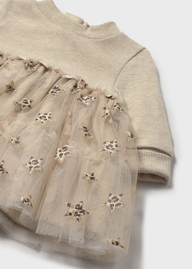 MAYORAL GIRL TULLE DRESS CEREAL HEATHER
