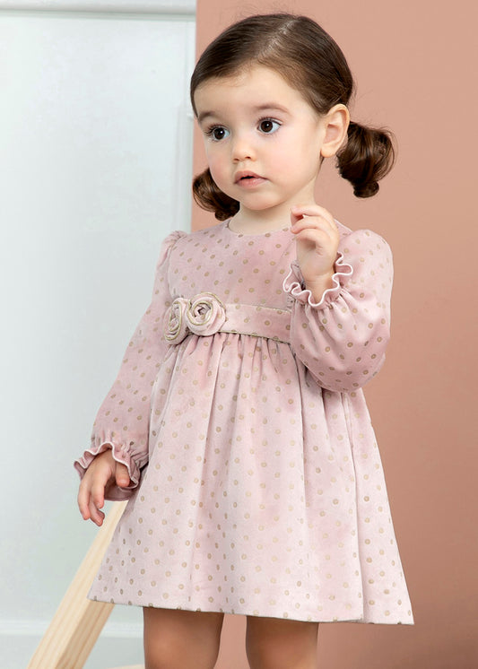 ABEL & LULA VELVET POLKA DOT DRESS - PINK