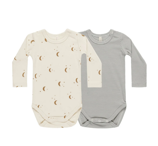 QUINCY MAE JERSEY BODYSUIT 2 PACK MOONS, BLUE MICRO STRIPE