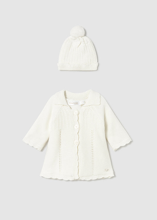 MAYORAL GIRL KNIT COAT WITH HOOD- ECRU