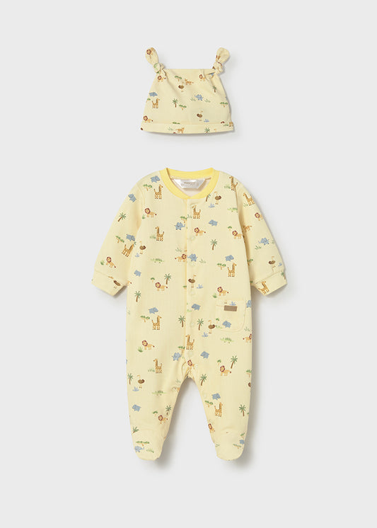 MAYORAL NEWBORN BOY PRINTED ONE-PIECE WITH HAT