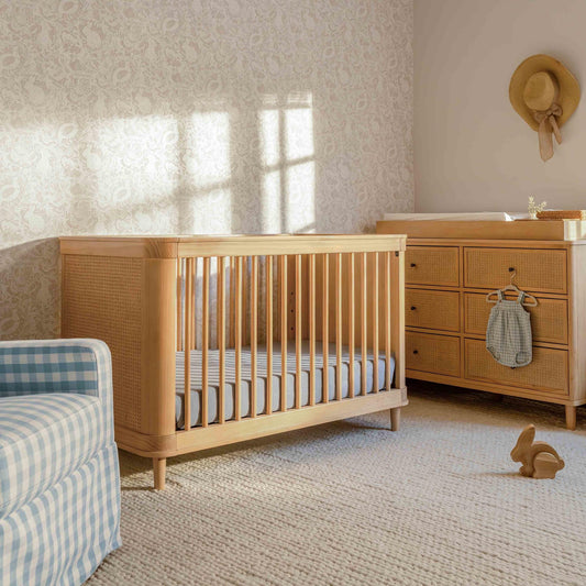 MARIN WITH CANE 3-IN-1 CONVERTIBLE CRIB WARM WHITE/HONEY CANE
