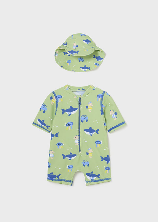 MAYORAL BATHING BODYSUIT WITH HAT-KALE