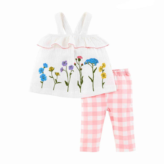 FLOWER EMBROIDERED TUNIC AND CAPRI SET