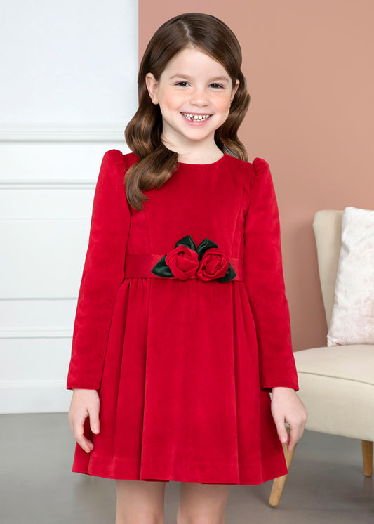 ABEL & LULA FLOWERED VELVET DRESS - RED