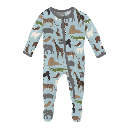 PRINT FOOTIE WITH 2 WAY ZIPPER - SPRING SKY ZOO