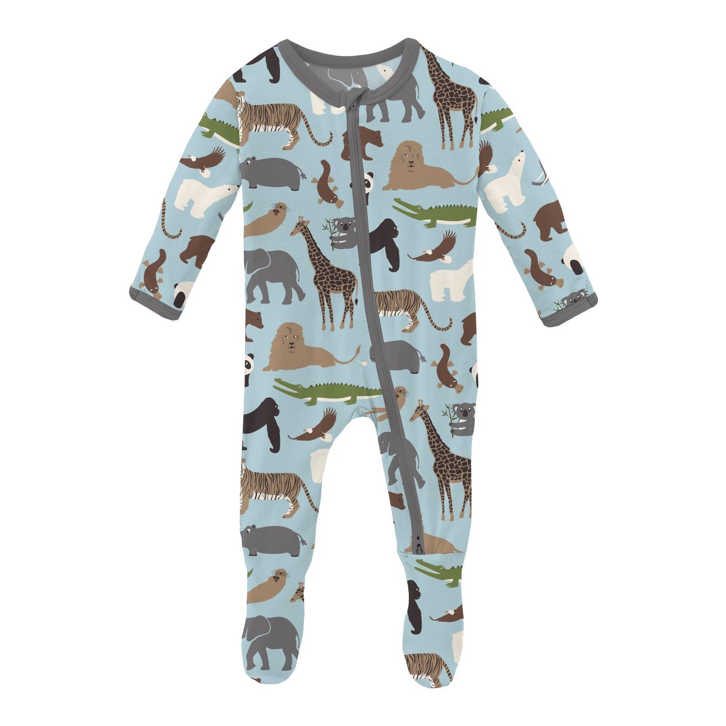 PRINT FOOTIE WITH 2 WAY ZIPPER - SPRING SKY ZOO