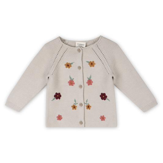 VIVERANO FLORAL EMBROIDERED PEARL KNIT BABY CARDIGAN