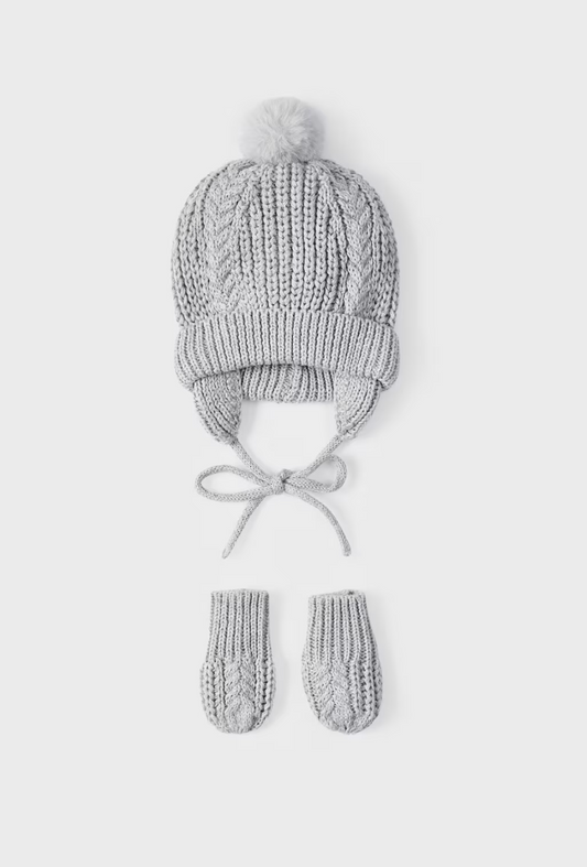 MAYORAL CREAM KNITTED HAT AND MITTENS