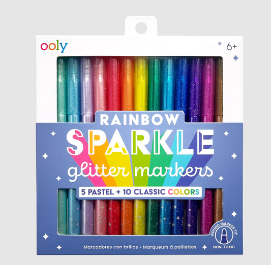 RAINBOW SPARKLE GLITTER MARKERS - SET OF 15