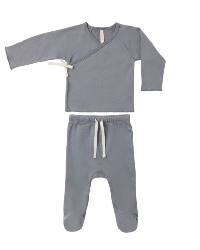 QUINCY MAE WRAP TOP + FOOTED PANT SET SLATE