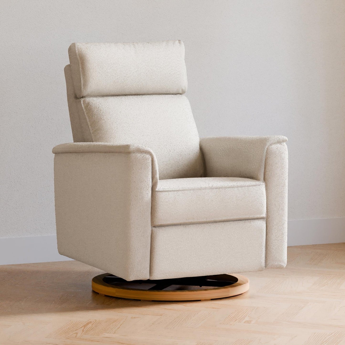 Willa Power Glider Recliner w/ adj. headrest & USB in Performance Grey Eco-Weave w/Light Wood Base