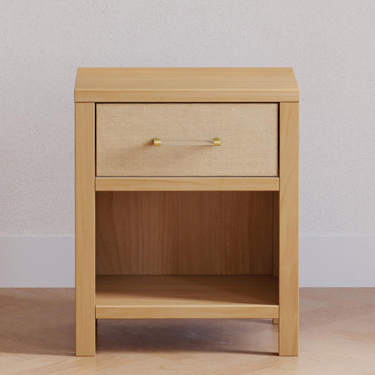 Eloise Nightstand, Assembled in White Driftwood and Performance Pearl Eco-Weave