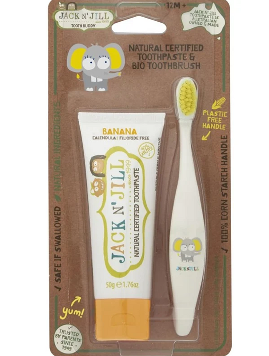 JACK N JILL TOOTH BUDDY PACK- BANANA = KIDS TOOTHBRUSH