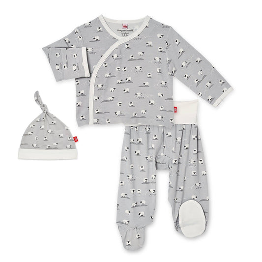 MAGNETIC BABY BAA BAA BABY GRAY KIMONO 3 PC SET
