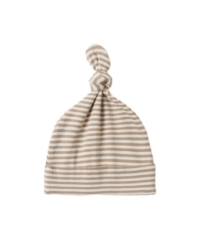 QUINCY MAE KNOTTED BABY HAT ALMOND STRIPE