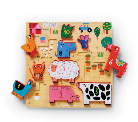WOOD STACKING PUZZLE 123 BARNYARD - 10PC