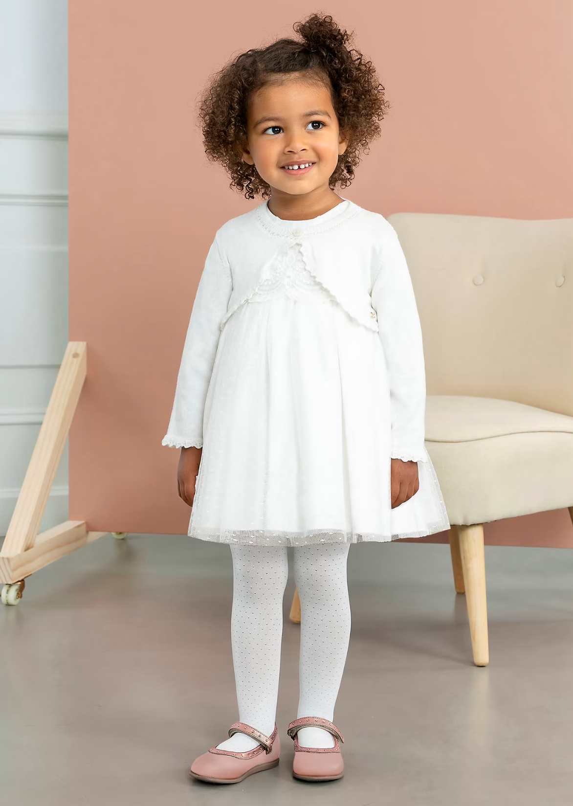 ABEL & LULA POLKA DOT JACQUARD TIGHTS - CREAM